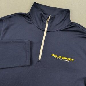 Polo Sport Ralph Lauren Shirt Mens Medium Blue Performance 1/4 Zip Mock Neck